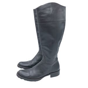 JFK Lug Sole Tall Black Leather Boots Side Zip‎ Italy Sz 8/38